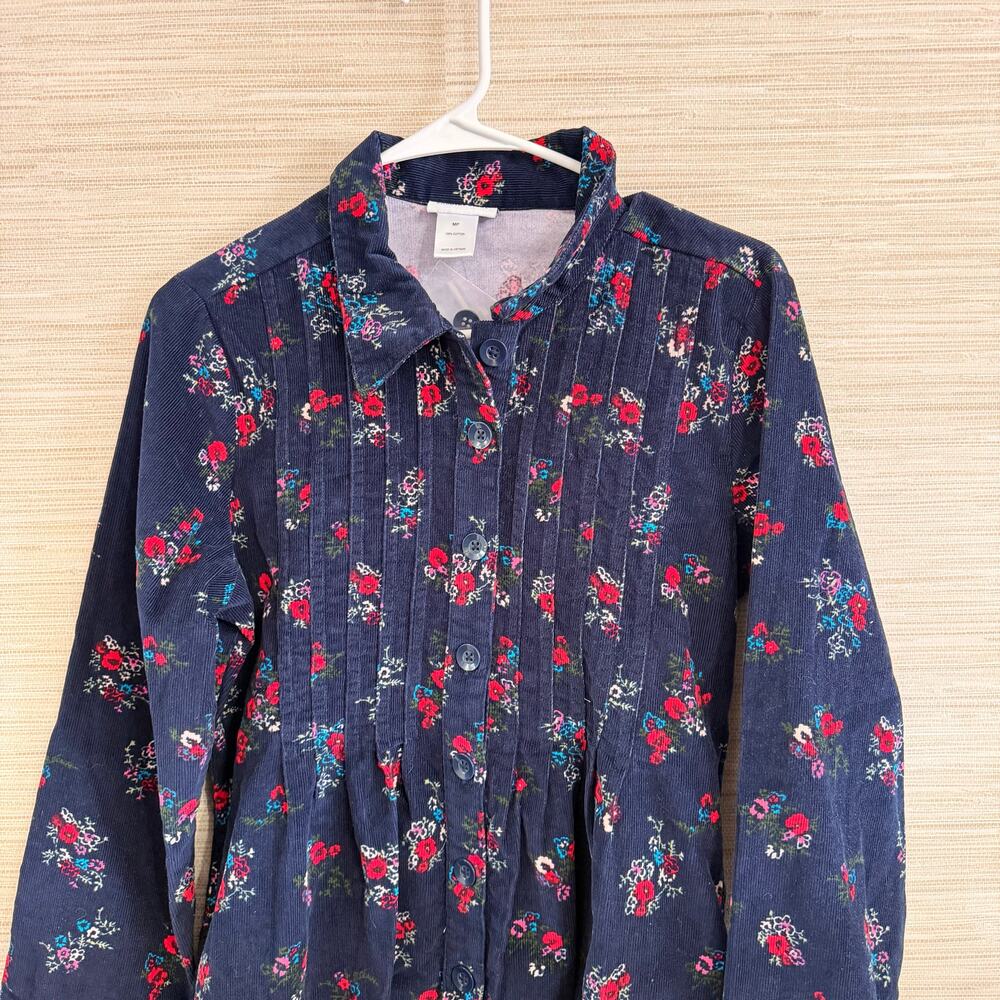 The Vermont Country Store Pintuck Cotton Corduroy dress Navy Floral MP NWT - Picture 2 of 7